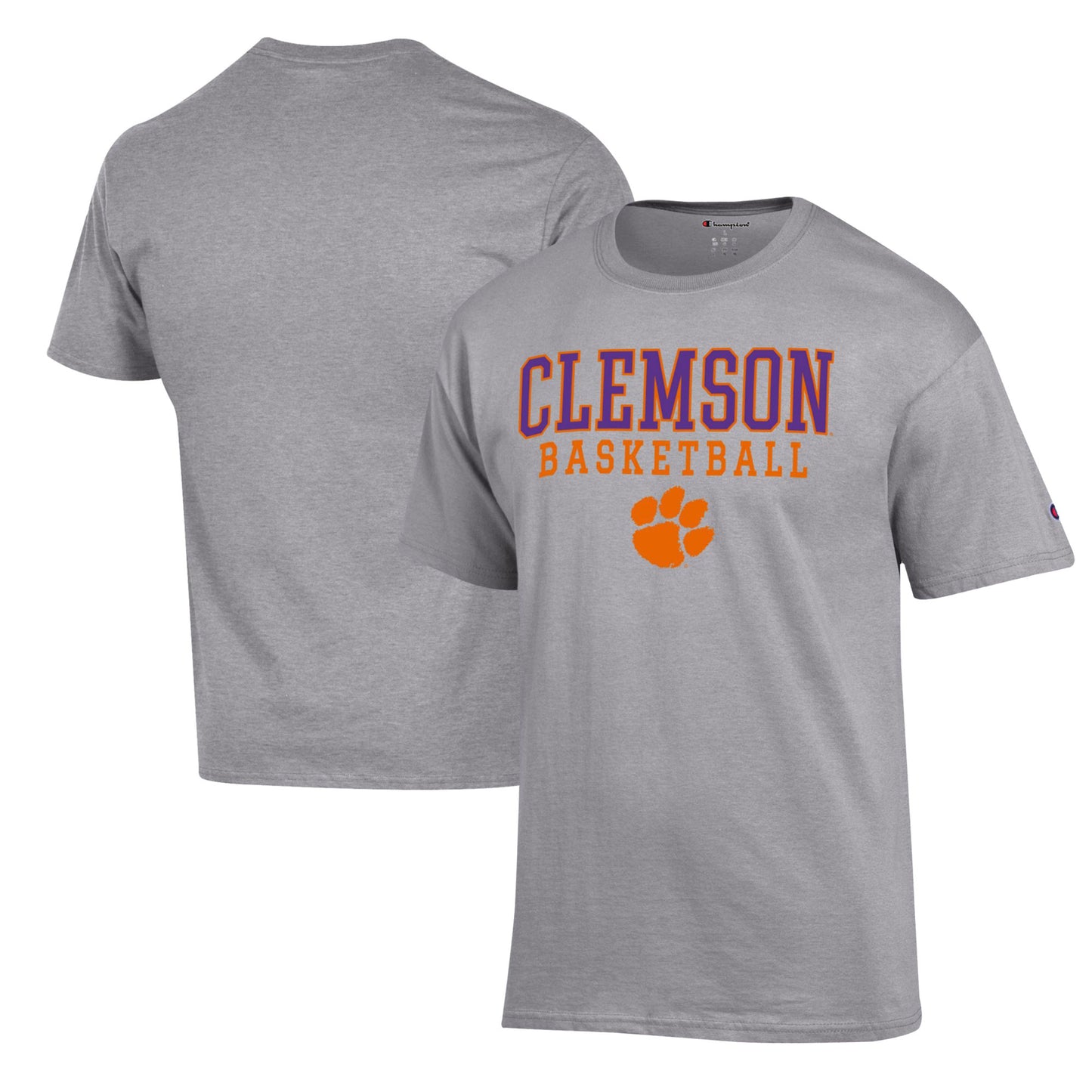 Men's Champion Heather Gray Clemson Tigers Basketball Stack T-Shirt