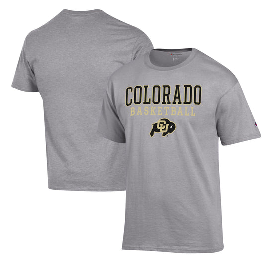 Men's Champion Heather Gray Colorado Buffaloes Basketball Stack T-Shirt