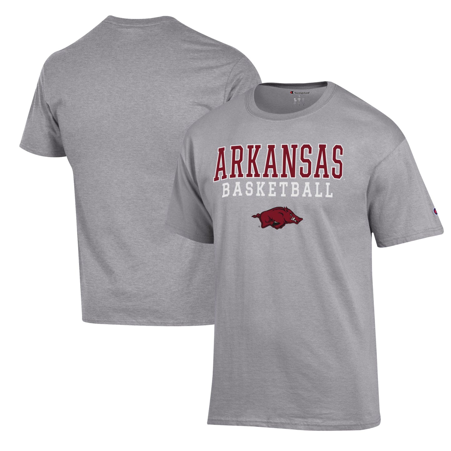 Men's Champion Heather Gray Arkansas Razorbacks Basketball Stack T-Shirt