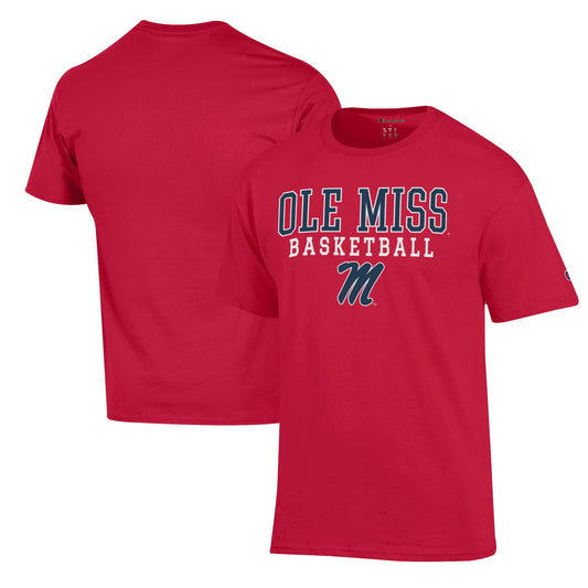 Men's Champion Red Ole Miss Rebels Basketball Stack T-Shirt