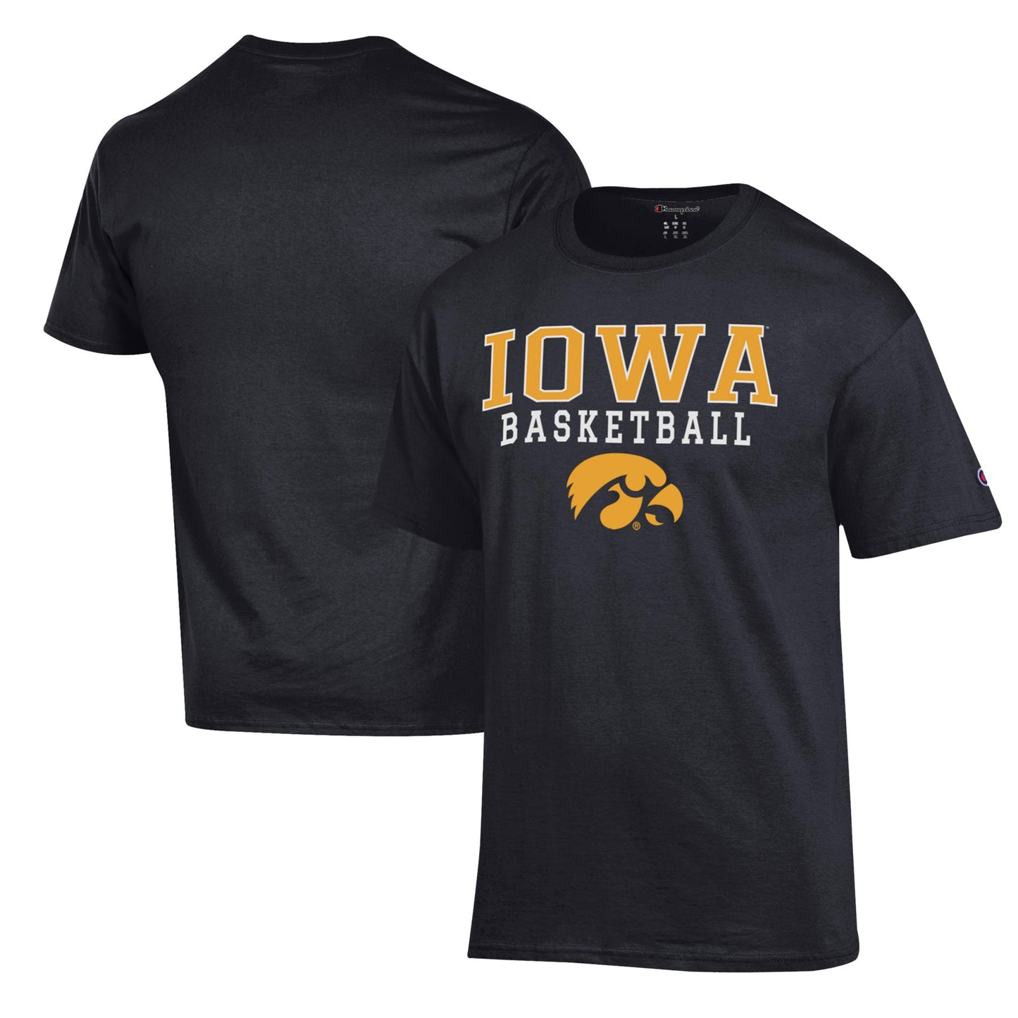 Men's Champion Black Iowa Hawkeyes Basketball Stack T-Shirt