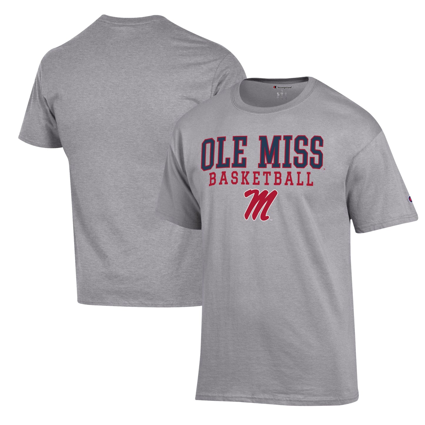 Men's Champion Heather Gray Ole Miss Rebels Basketball Stack T-Shirt