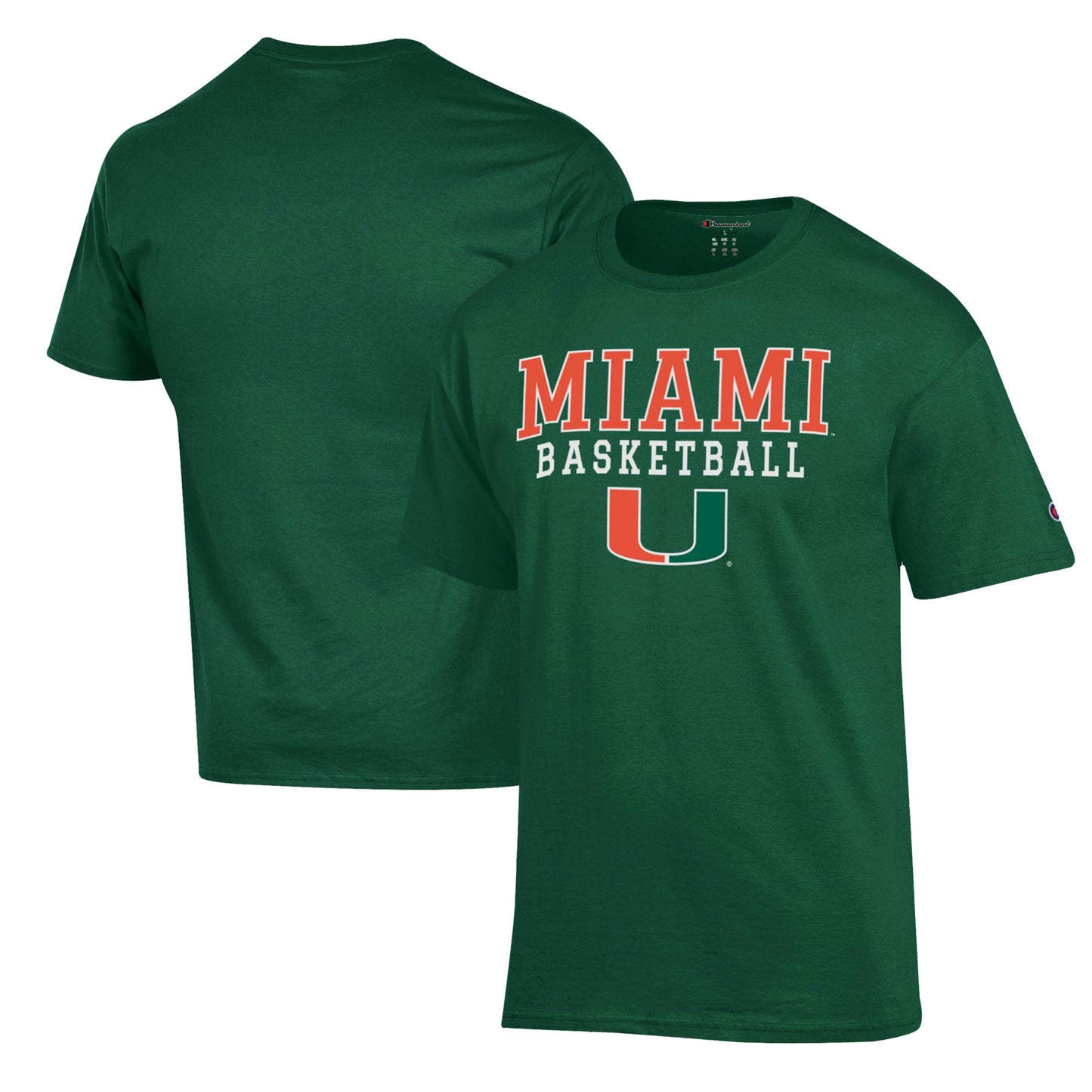 Men's Champion Green Miami Hurricanes Basketball Stack T-Shirt