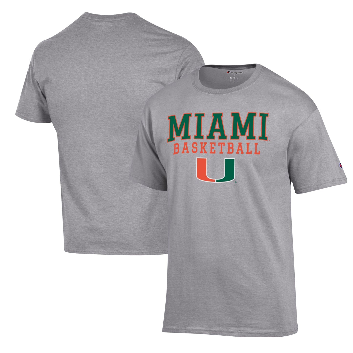 Men's Champion Heather Gray Miami Hurricanes Basketball Stack T-Shirt