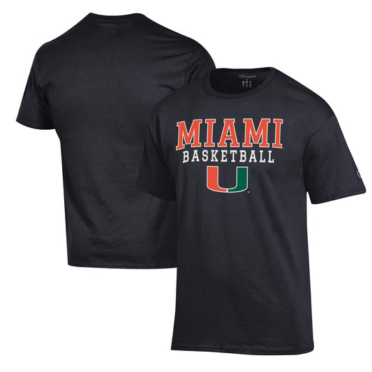 Men's Champion Black Miami Hurricanes Basketball Stack T-Shirt