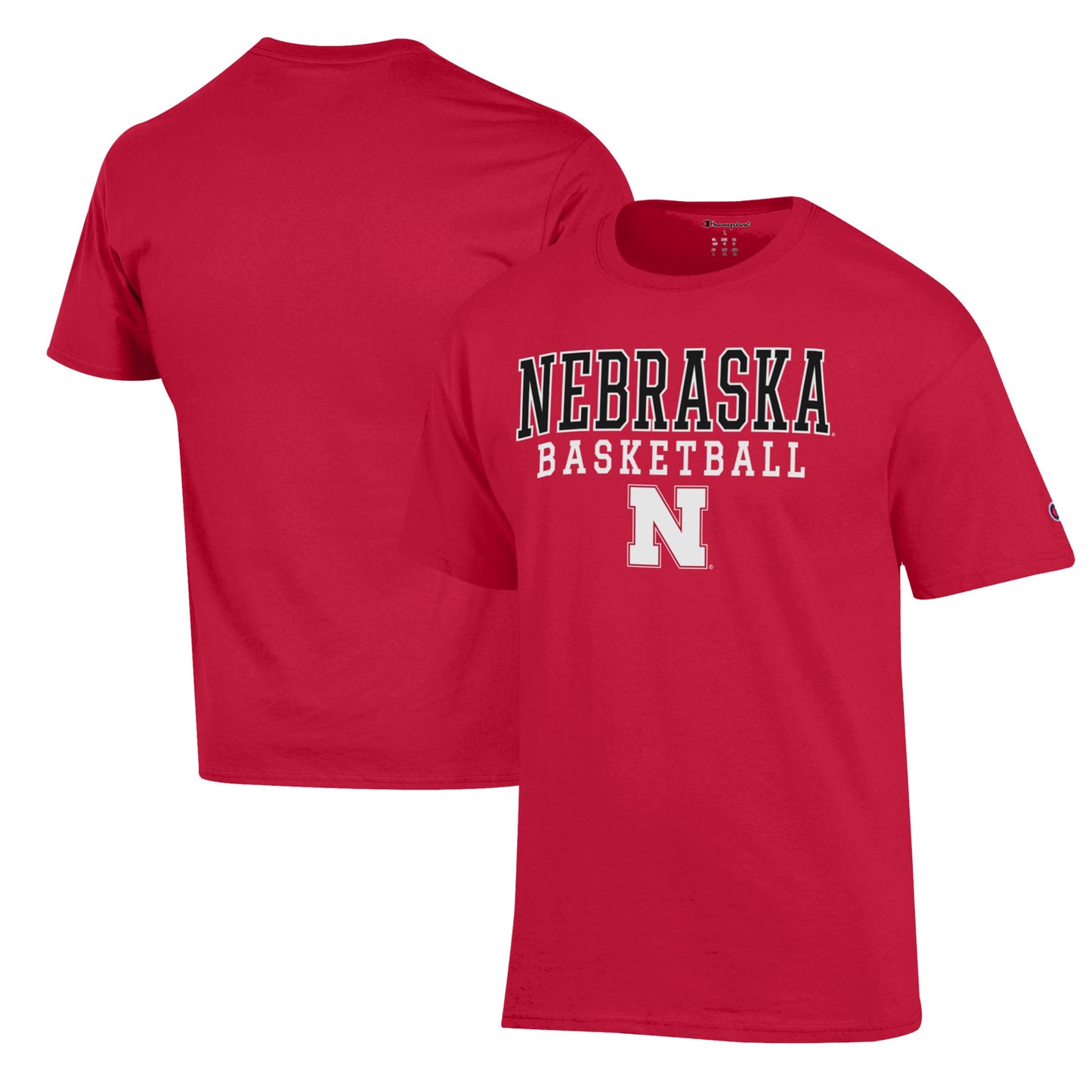 Men's Champion Scarlet Nebraska Huskers Basketball Stack T-Shirt