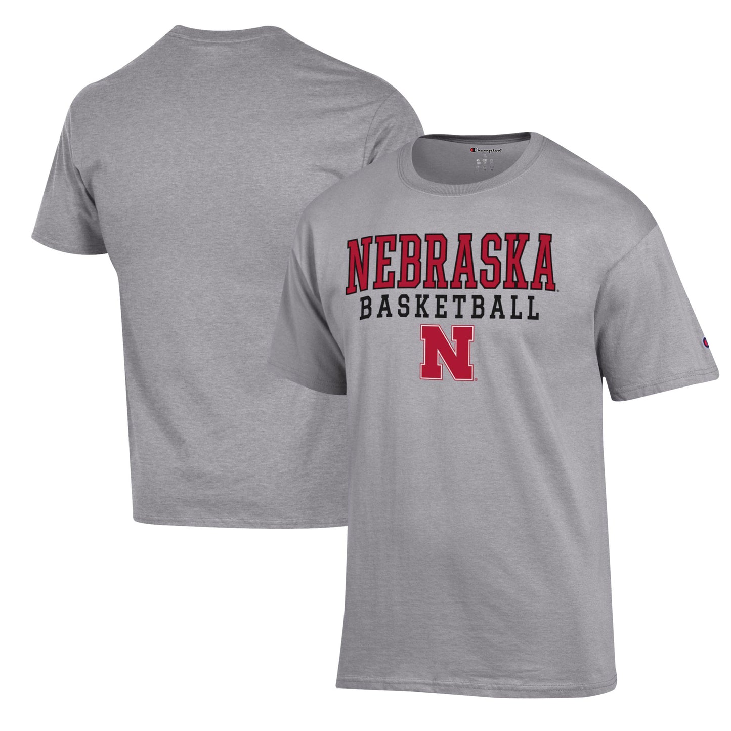 Men's Champion Heather Gray Nebraska Huskers Basketball Stack T-Shirt