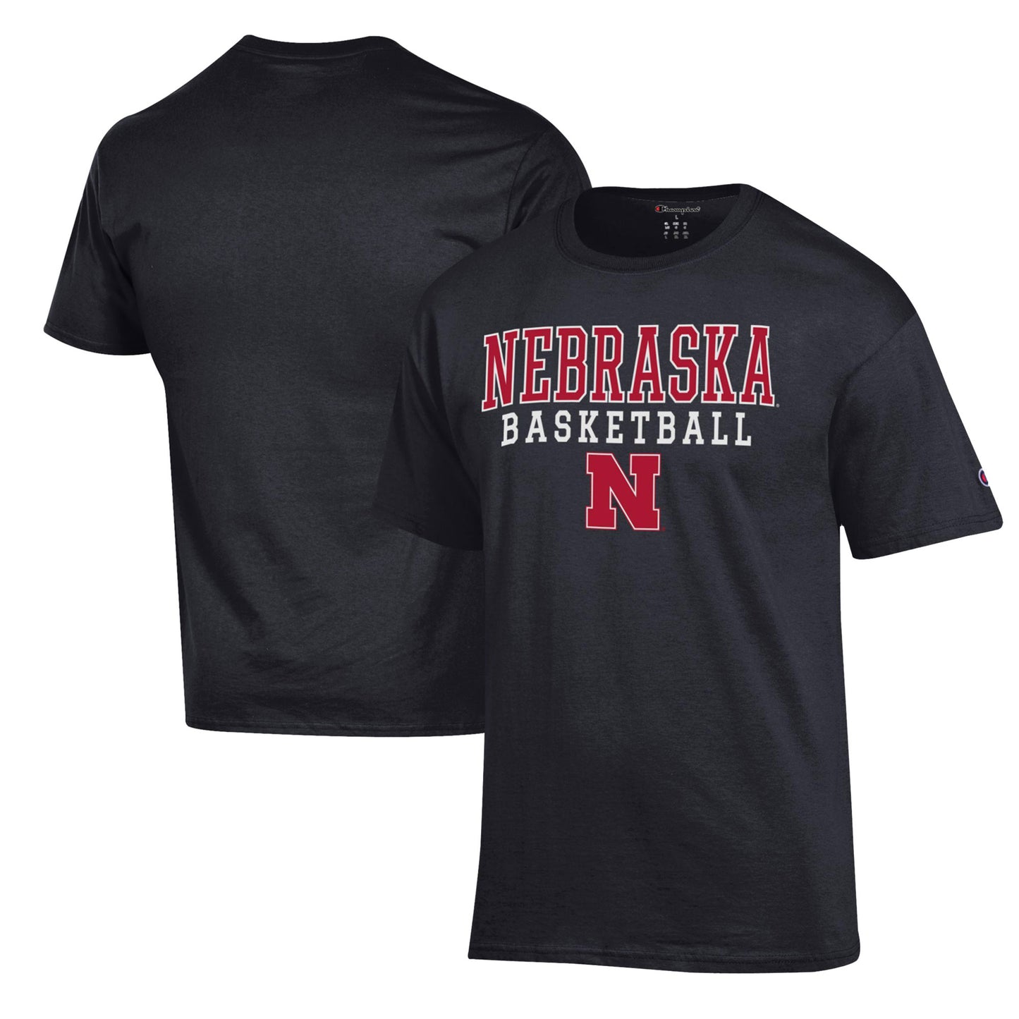 Men's Champion Black Nebraska Huskers Basketball Stack T-Shirt