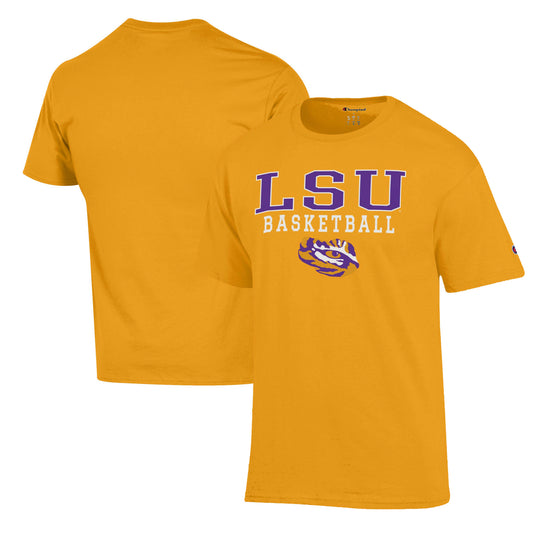 Men's Champion Gold LSU Tigers Basketball Stack T-Shirt