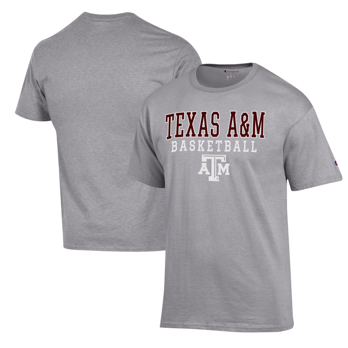 Men's Champion Heather Gray Texas A&M Aggies Basketball Stack T-Shirt