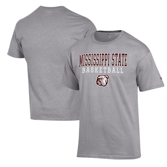 Men's Champion Heather Gray Mississippi State Bulldogs Basketball Stack T-Shirt