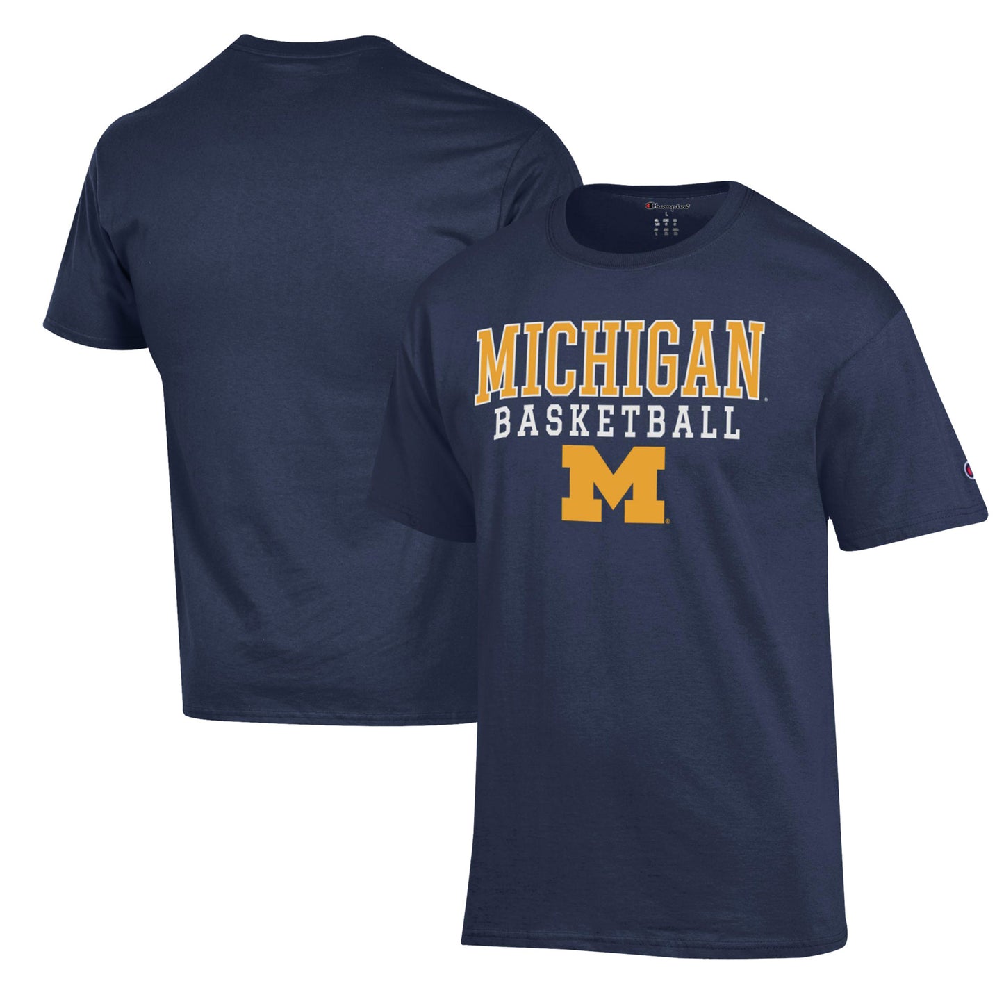 Men's Champion Navy Michigan Wolverines Basketball Stack T-Shirt