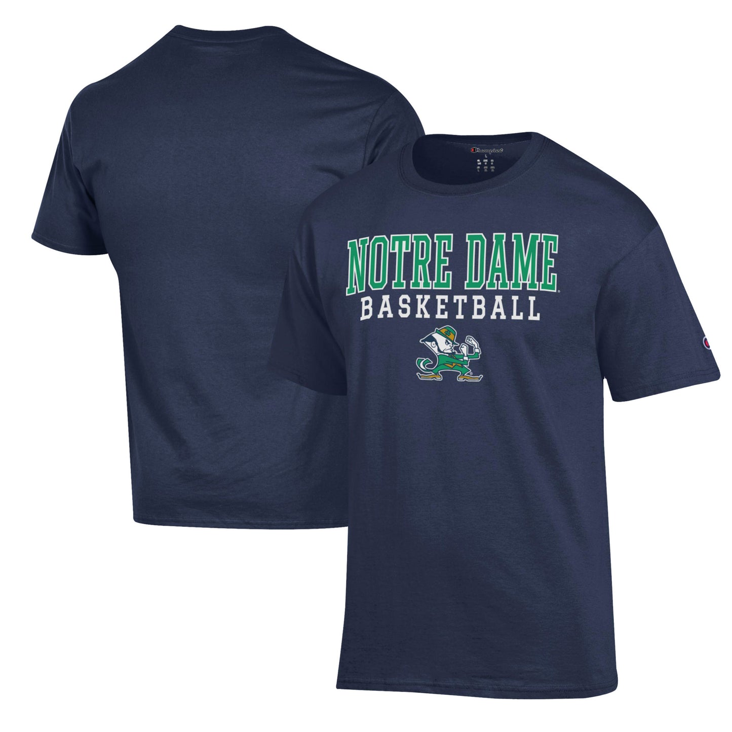 Men's Champion Navy Notre Dame Fighting Irish Basketball Stack T-Shirt