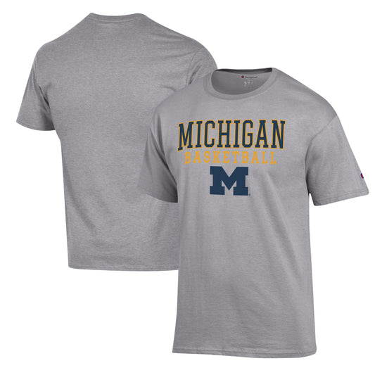 Men's Champion Heather Gray Michigan Wolverines Basketball Stack T-Shirt