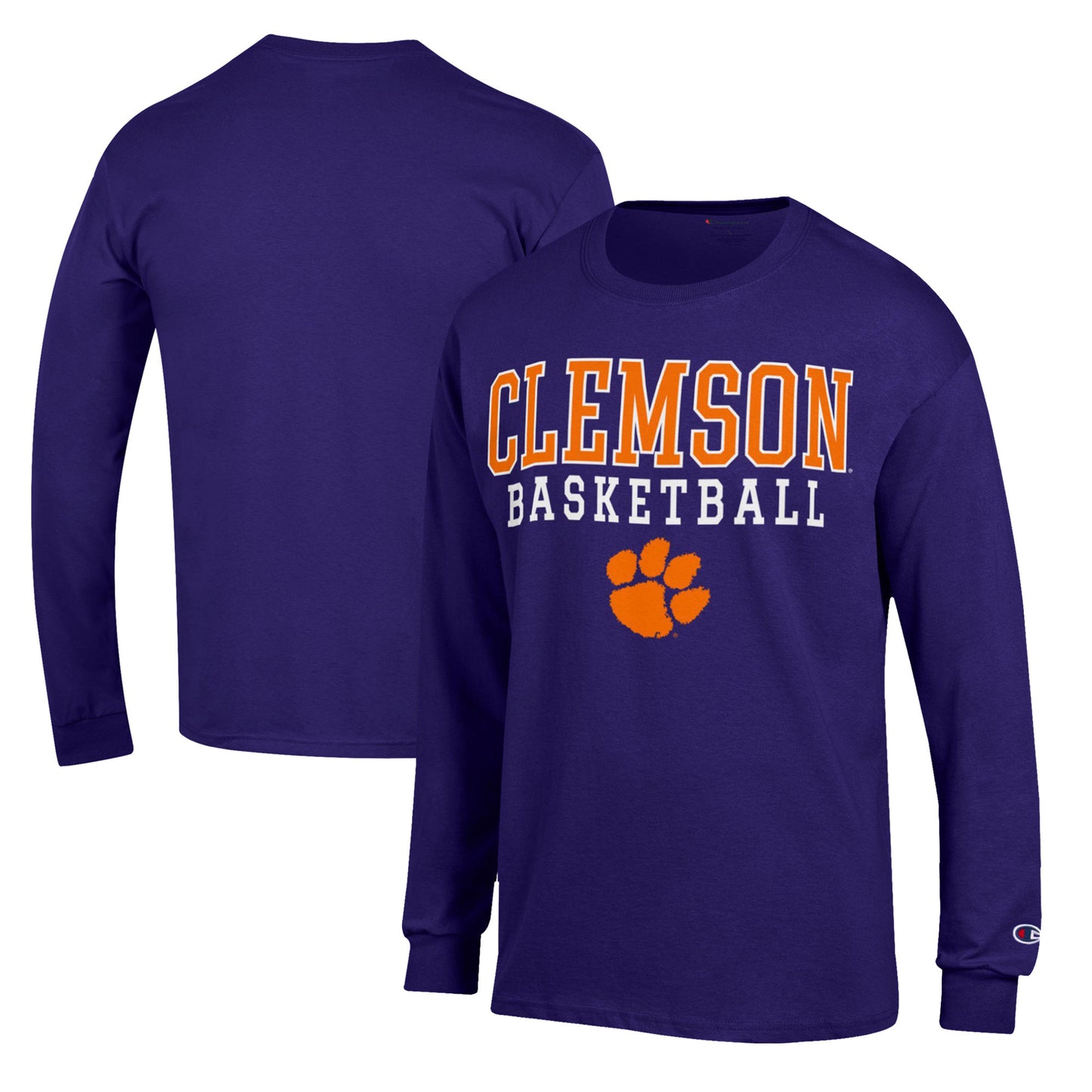 Men's Champion Purple Clemson Tigers Basketball Stack Long Sleeve T-Shirt