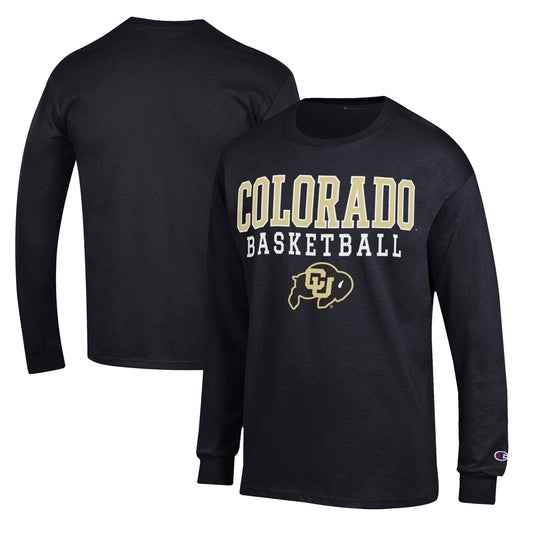 Men's Champion Black Colorado Buffaloes Basketball Stack Long Sleeve T-Shirt
