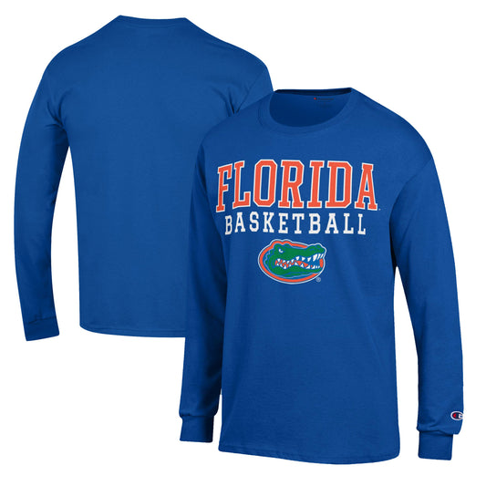 Men's Champion Royal Florida Gators Basketball Stack Long Sleeve T-Shirt