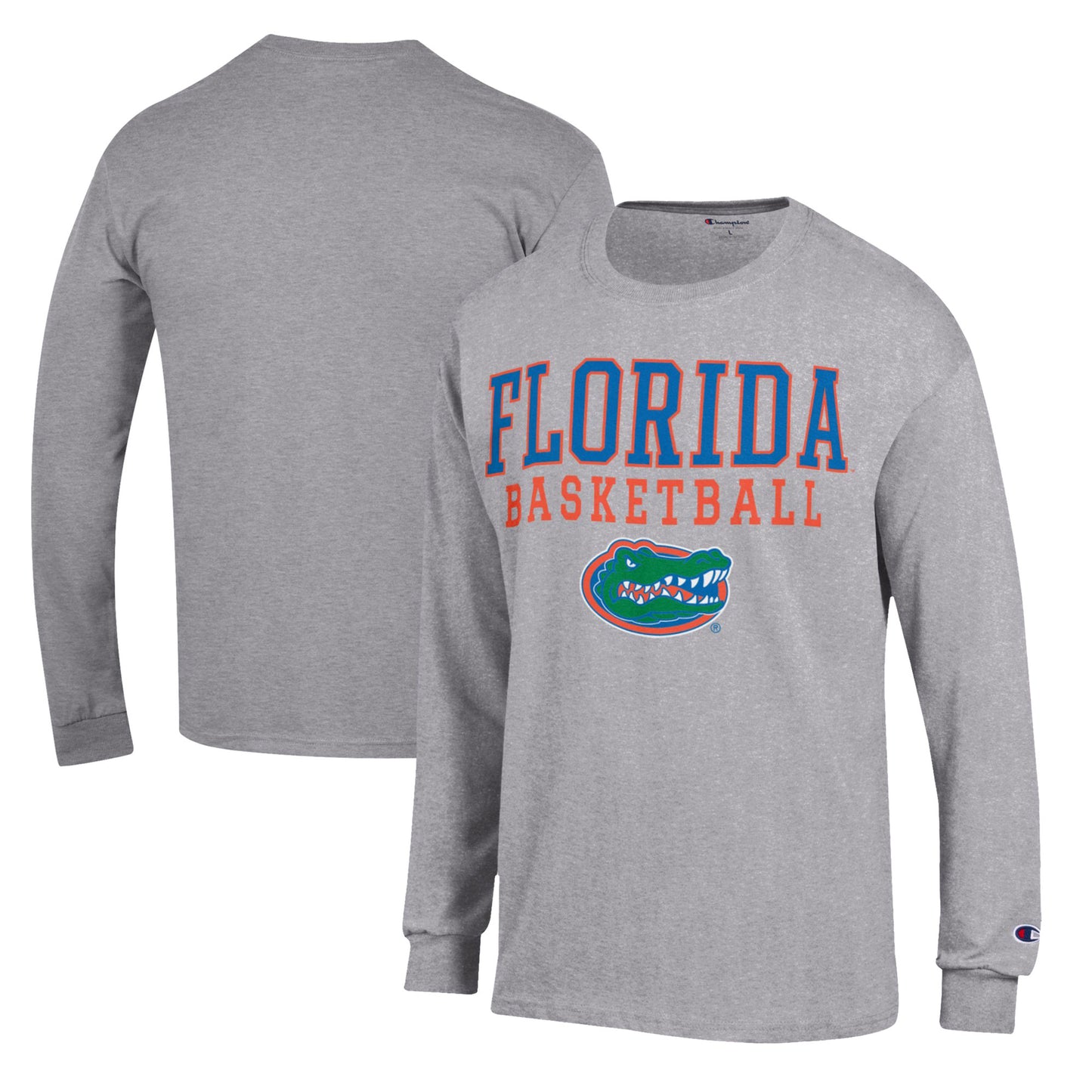 Men's Champion Heather Gray Florida Gators Basketball Stack Long Sleeve T-Shirt