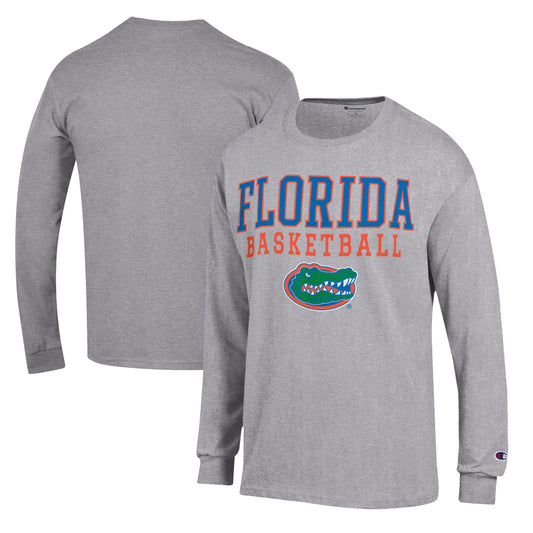 Men's Champion Heather Gray Florida Gators Basketball Stack Long Sleeve T-Shirt