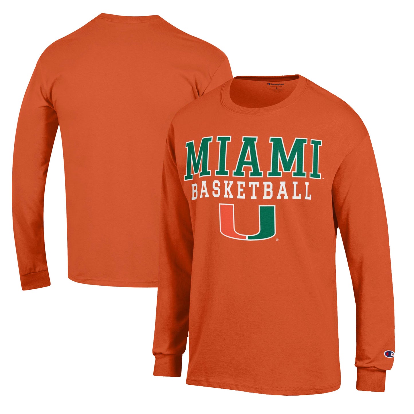 Men's Champion Orange Miami Hurricanes Basketball Stack Long Sleeve T-Shirt