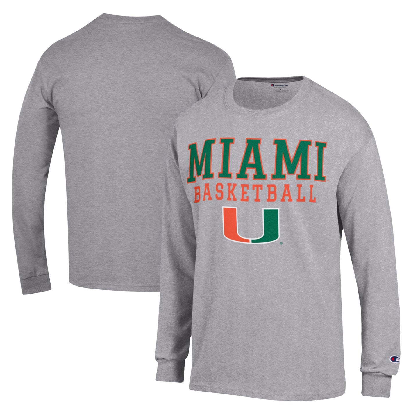 Men's Champion Heather Gray Miami Hurricanes Basketball Stack Long Sleeve T-Shirt