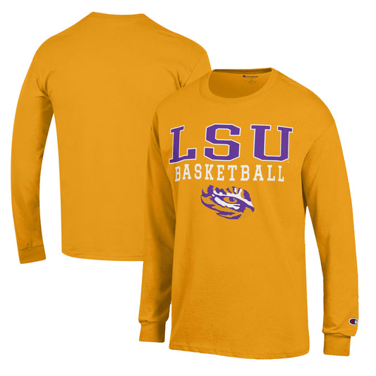 Men's Champion Gold LSU Tigers Basketball Stack Long Sleeve T-Shirt