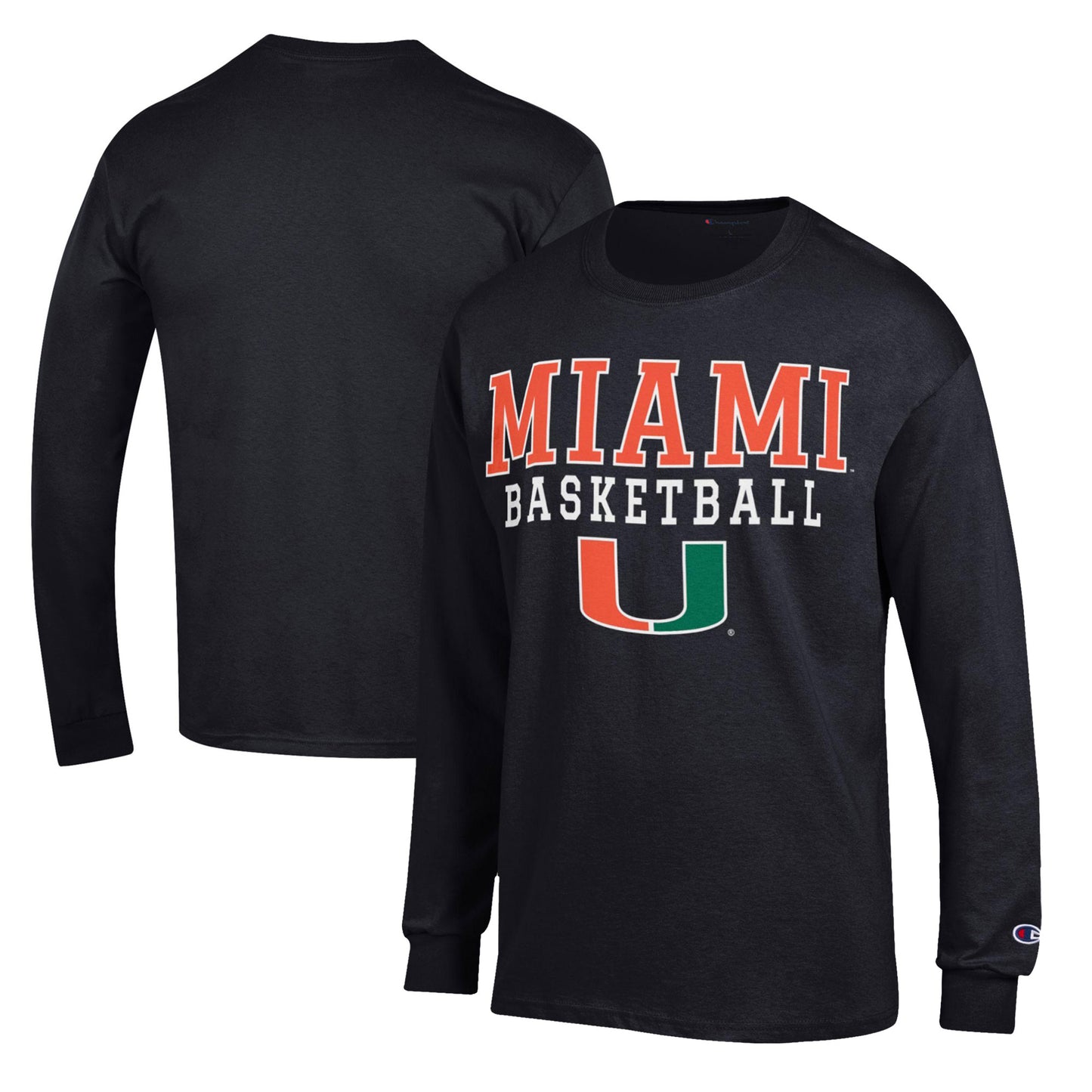 Men's Champion Black Miami Hurricanes Basketball Stack Long Sleeve T-Shirt