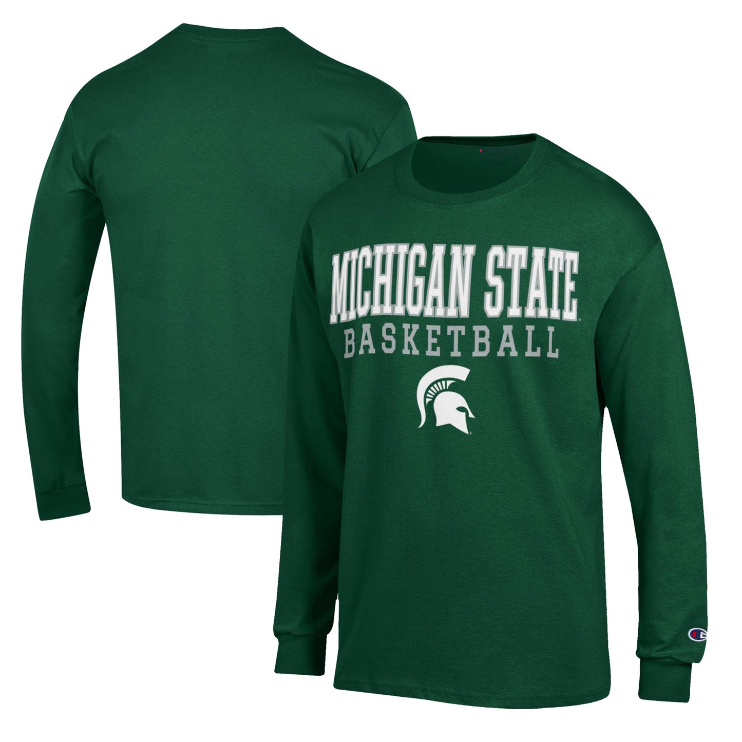 Men's Champion Green Michigan State Spartans Basketball Stack Long Sleeve T-Shirt