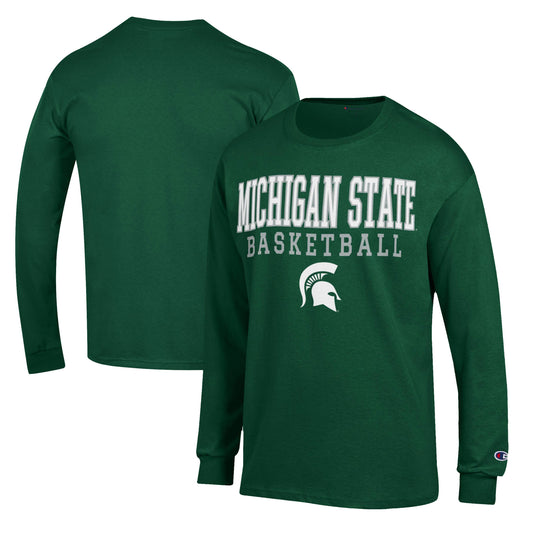 Men's Champion Green Michigan State Spartans Basketball Stack Long Sleeve T-Shirt