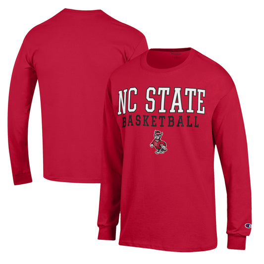 Men's Champion Red NC State Wolfpack Basketball Stack Long Sleeve T-Shirt