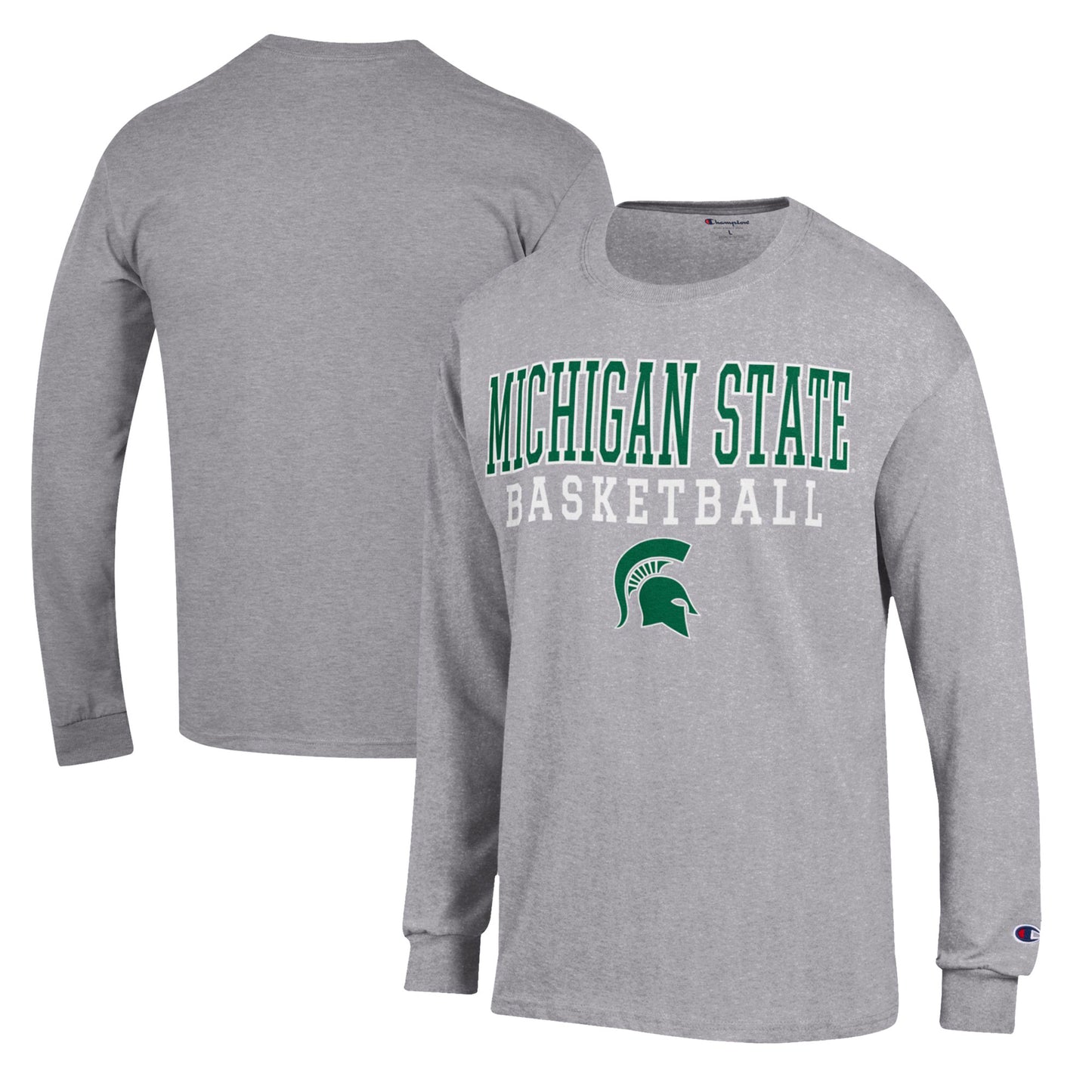 Men's Champion Heather Gray Michigan State Spartans Basketball Stack Long Sleeve T-Shirt