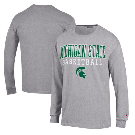 Men's Champion Heather Gray Michigan State Spartans Basketball Stack Long Sleeve T-Shirt
