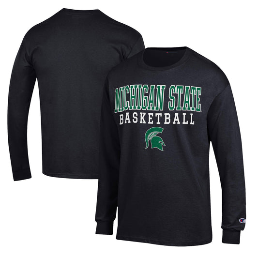 Men's Champion Black Michigan State Spartans Basketball Stack Long Sleeve T-Shirt