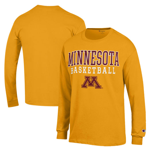 Men's Champion Gold Minnesota Golden Gophers Basketball Stack Long Sleeve T-Shirt