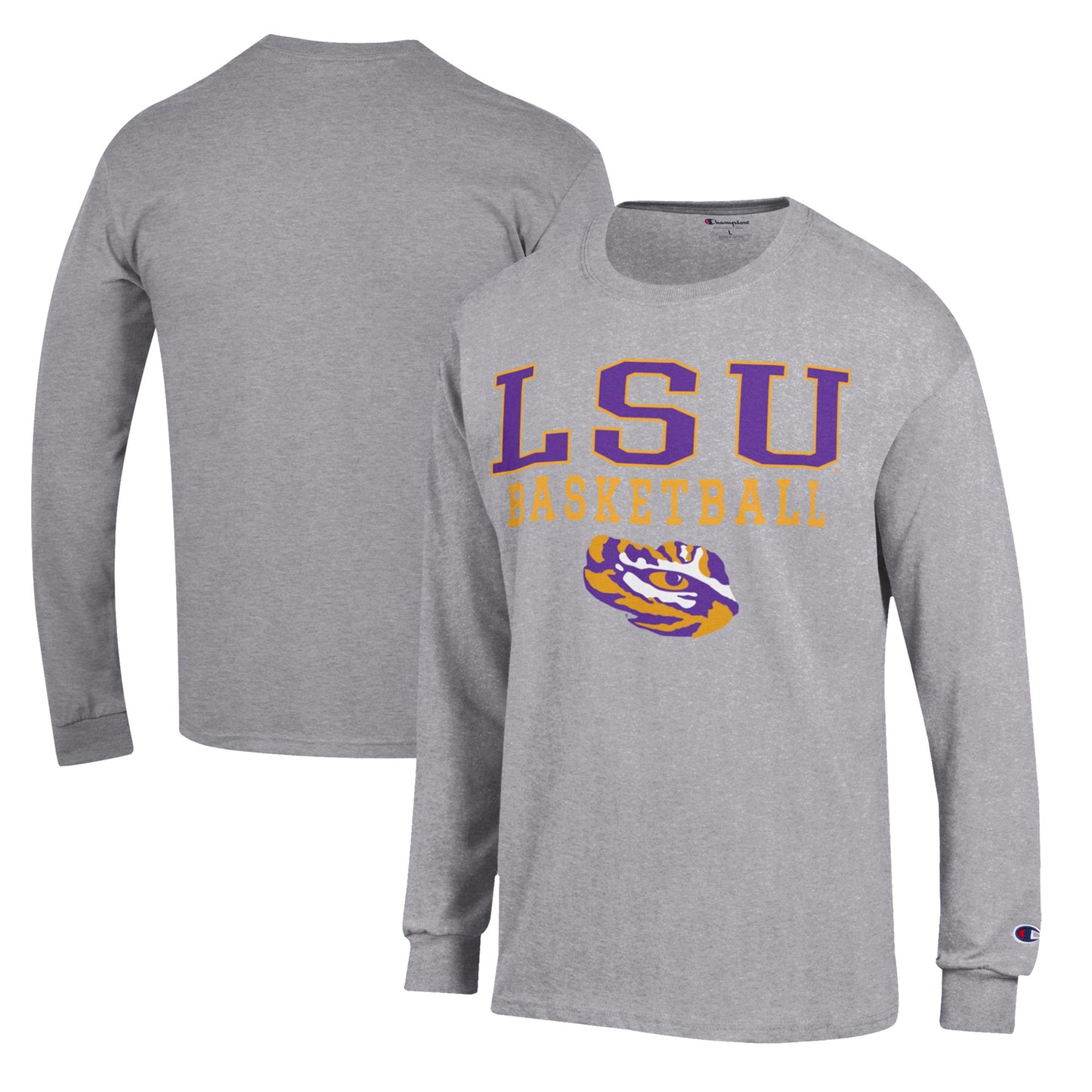 Men's Champion Heather Gray LSU Tigers Basketball Stack Long Sleeve T-Shirt