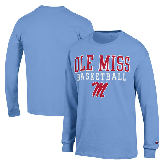 Men's Champion Powder Blue Ole Miss Rebels Basketball Stack Long Sleeve T-Shirt