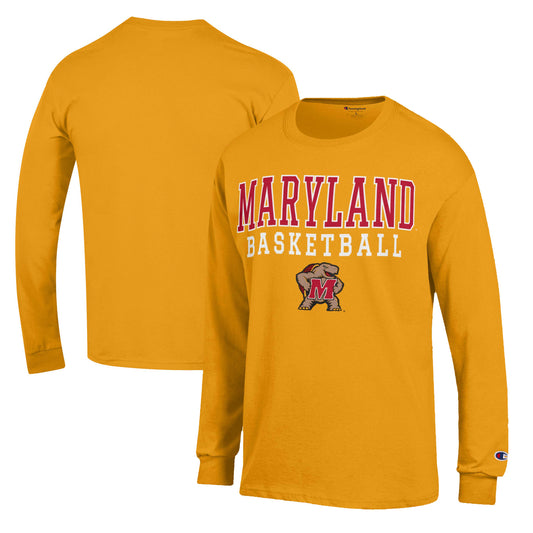 Men's Champion Gold Maryland Terrapins Basketball Stack Long Sleeve T-Shirt