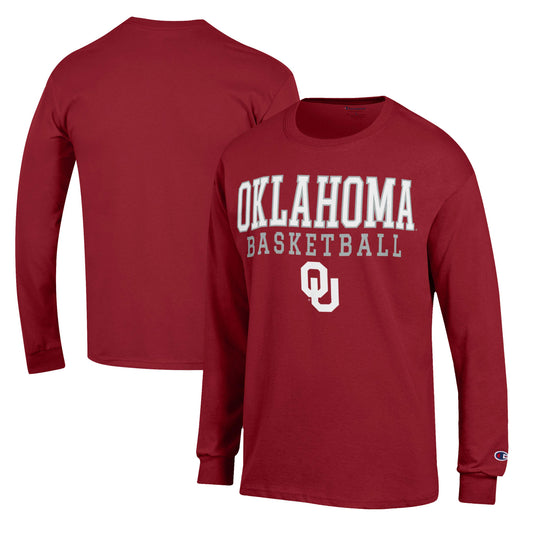 Men's Champion Crimson Oklahoma Sooners Basketball Stack Long Sleeve T-Shirt