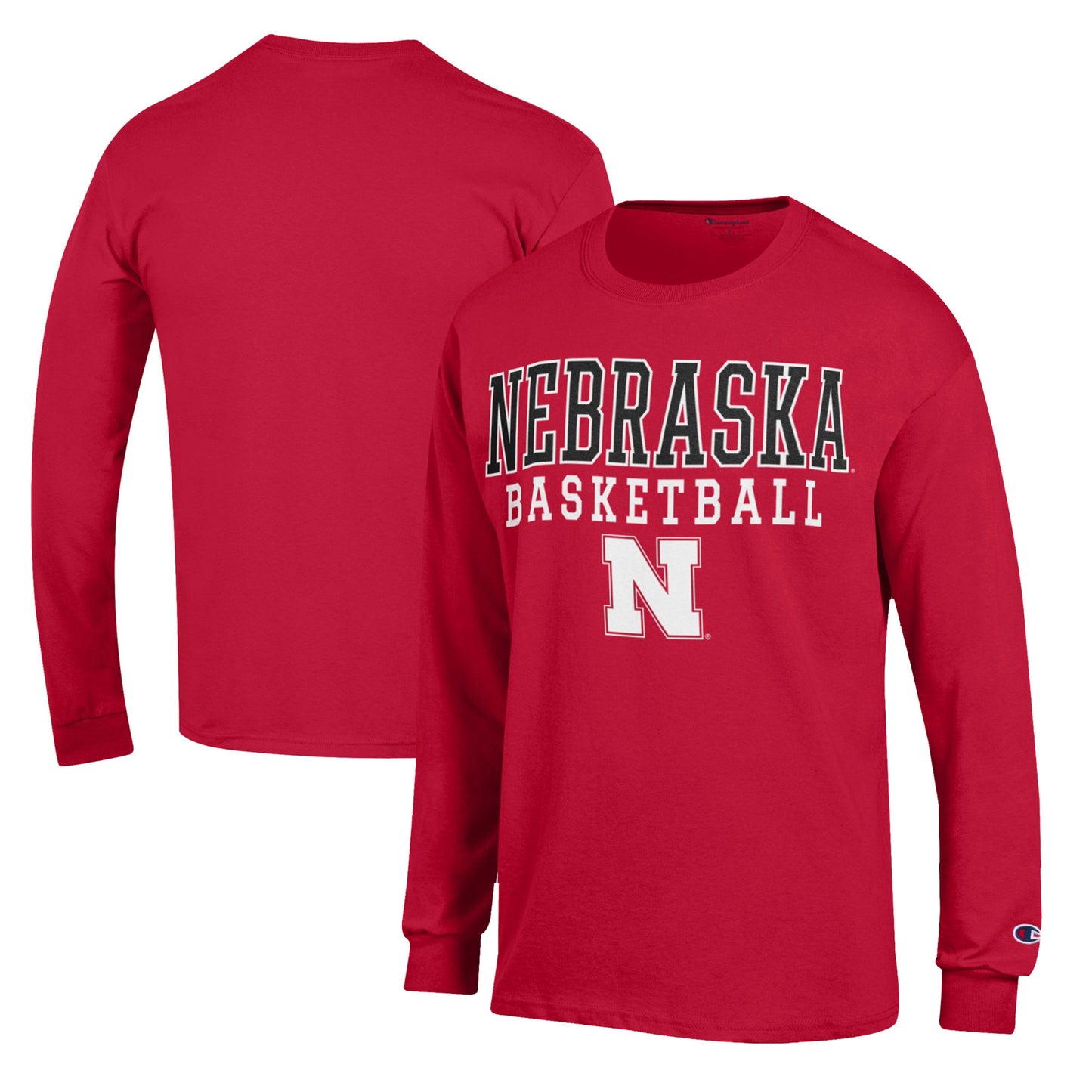 Men's Champion Scarlet Nebraska Huskers Basketball Stack Long Sleeve T-Shirt