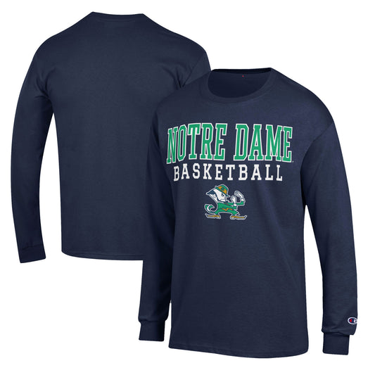 Men's Champion Navy Notre Dame Fighting Irish Basketball Stack Long Sleeve T-Shirt