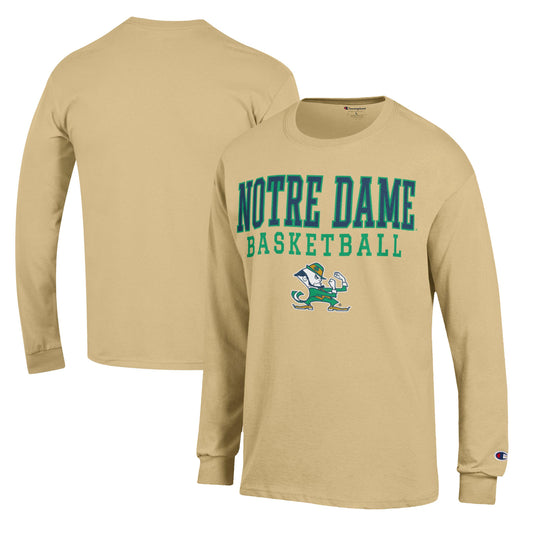 Men's Champion Gold Notre Dame Fighting Irish Basketball Stack Long Sleeve T-Shirt