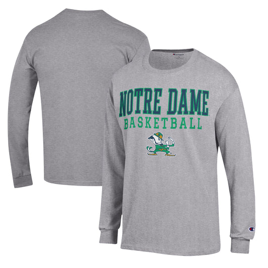 Men's Champion Heather Gray Notre Dame Fighting Irish Basketball Stack Long Sleeve T-Shirt