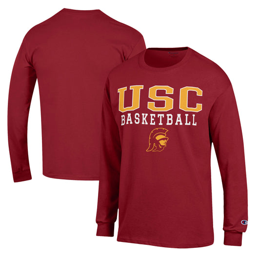 Men's Champion Cardinal USC Trojans Basketball Stack Long Sleeve T-Shirt