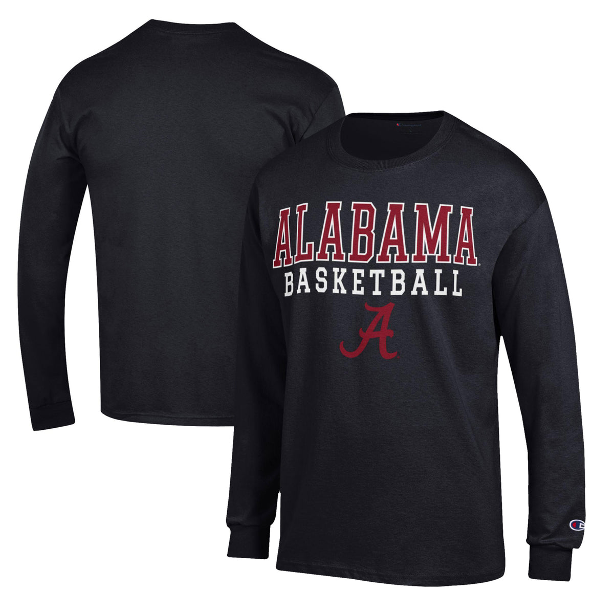 Men's Champion Black Alabama Crimson Tide Basketball Stack Long Sleeve T-Shirt