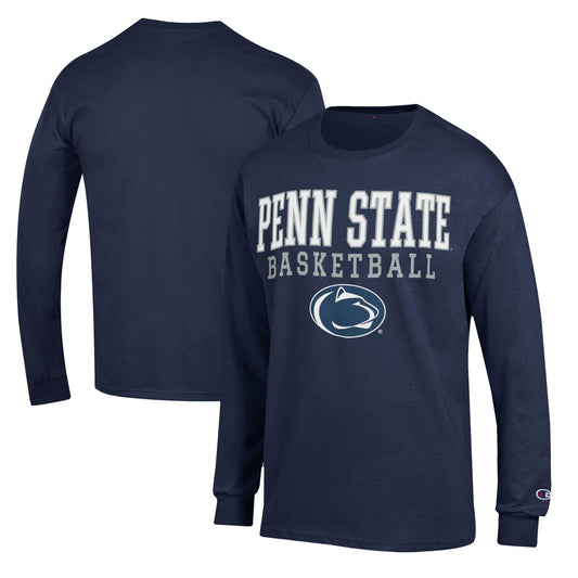 Men's Champion Navy Penn State Nittany Lions Basketball Stack Long Sleeve T-Shirt