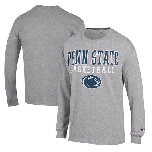 Men's Champion Heather Gray Penn State Nittany Lions Basketball Stack Long Sleeve T-Shirt