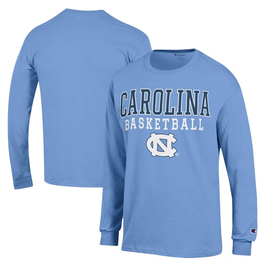 Men's Champion Carolina Blue North Carolina Tar Heels Basketball Stack Long Sleeve T-Shirt