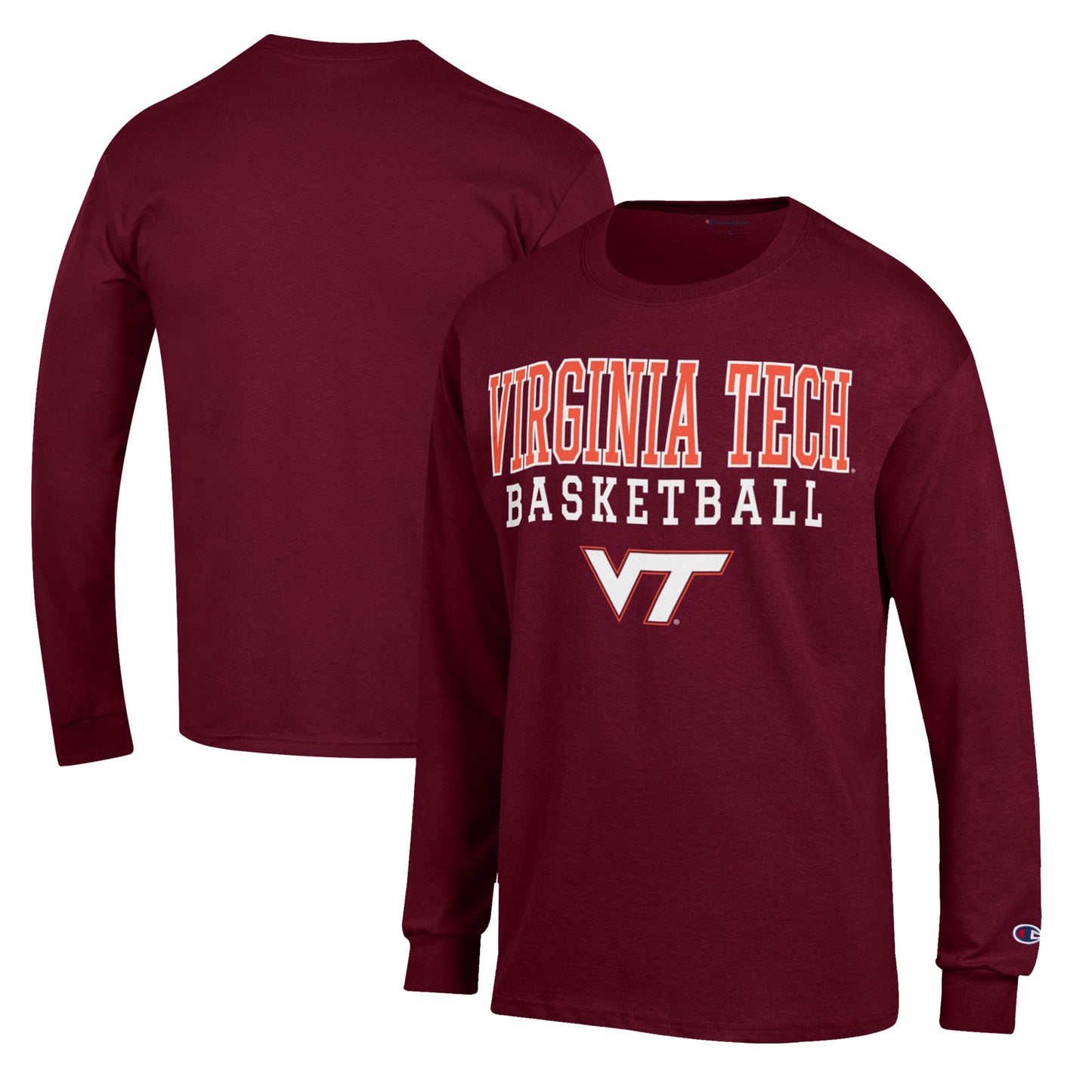 Men's Champion Maroon Virginia Tech Hokies Basketball Stack Long Sleeve T-Shirt