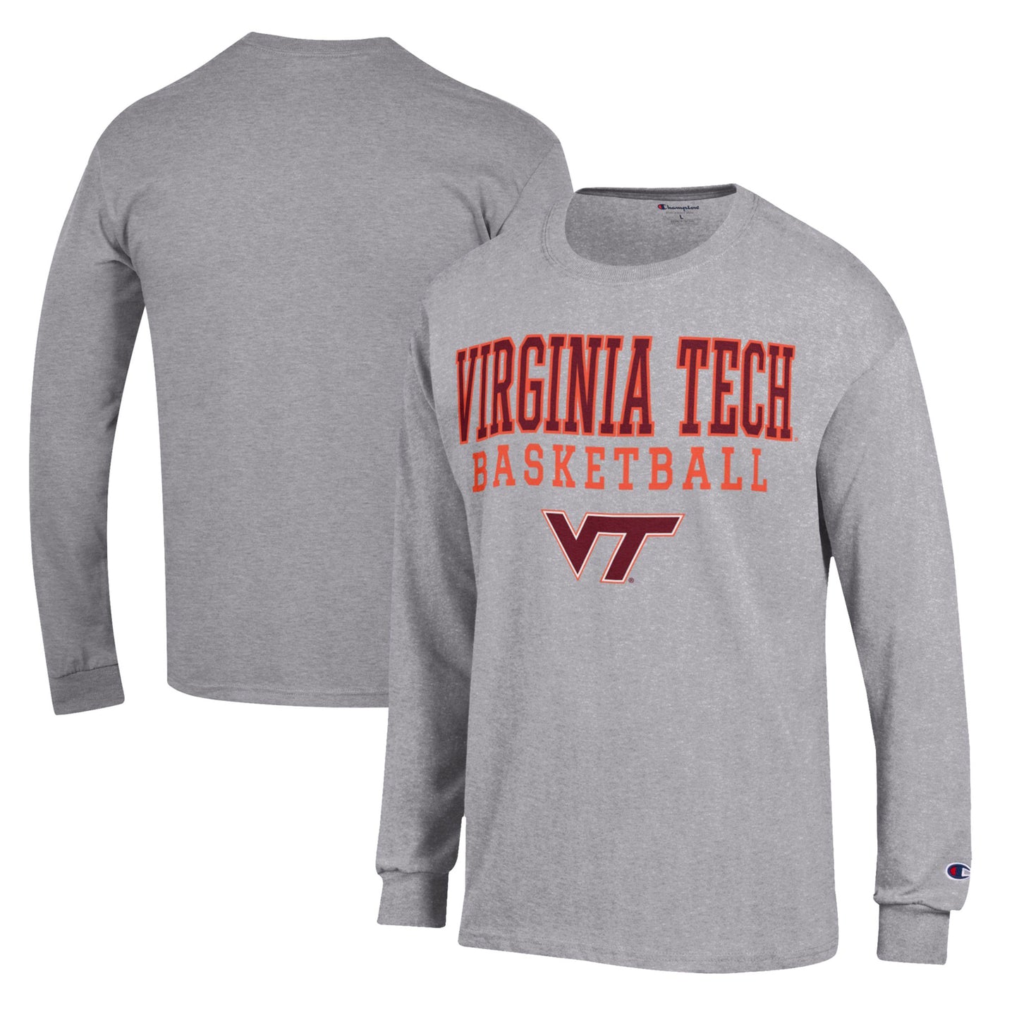 Men's Champion Heather Gray Virginia Tech Hokies Basketball Stack Long Sleeve T-Shirt