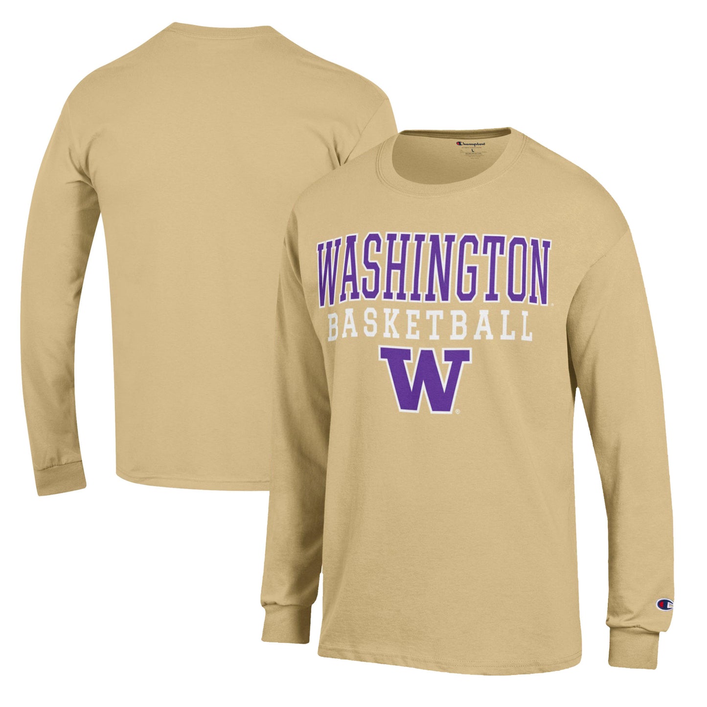 Men's Champion Gold Washington Huskies Basketball Stack Long Sleeve T-Shirt